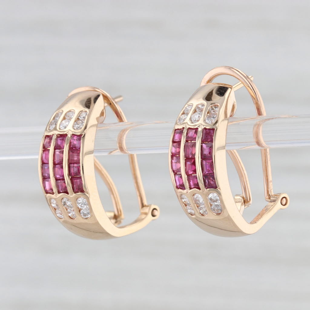 Light Gray 1.40ctw Ruby Diamond J-Hook Earrings 14k Yellow Gold Omega Backs