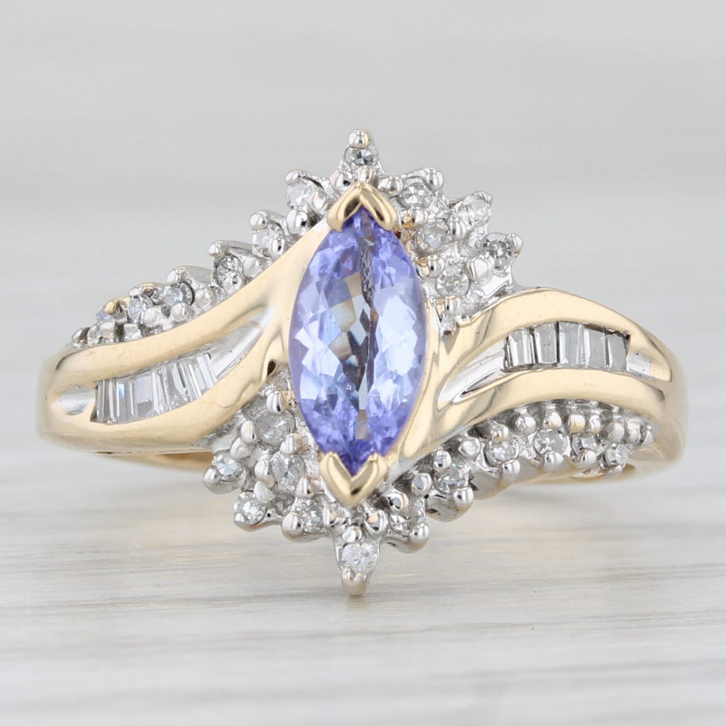 Light Gray 0.78ctw Tanzanite Diamond Bypass Ring 14k Yellow Gold Size 4.75