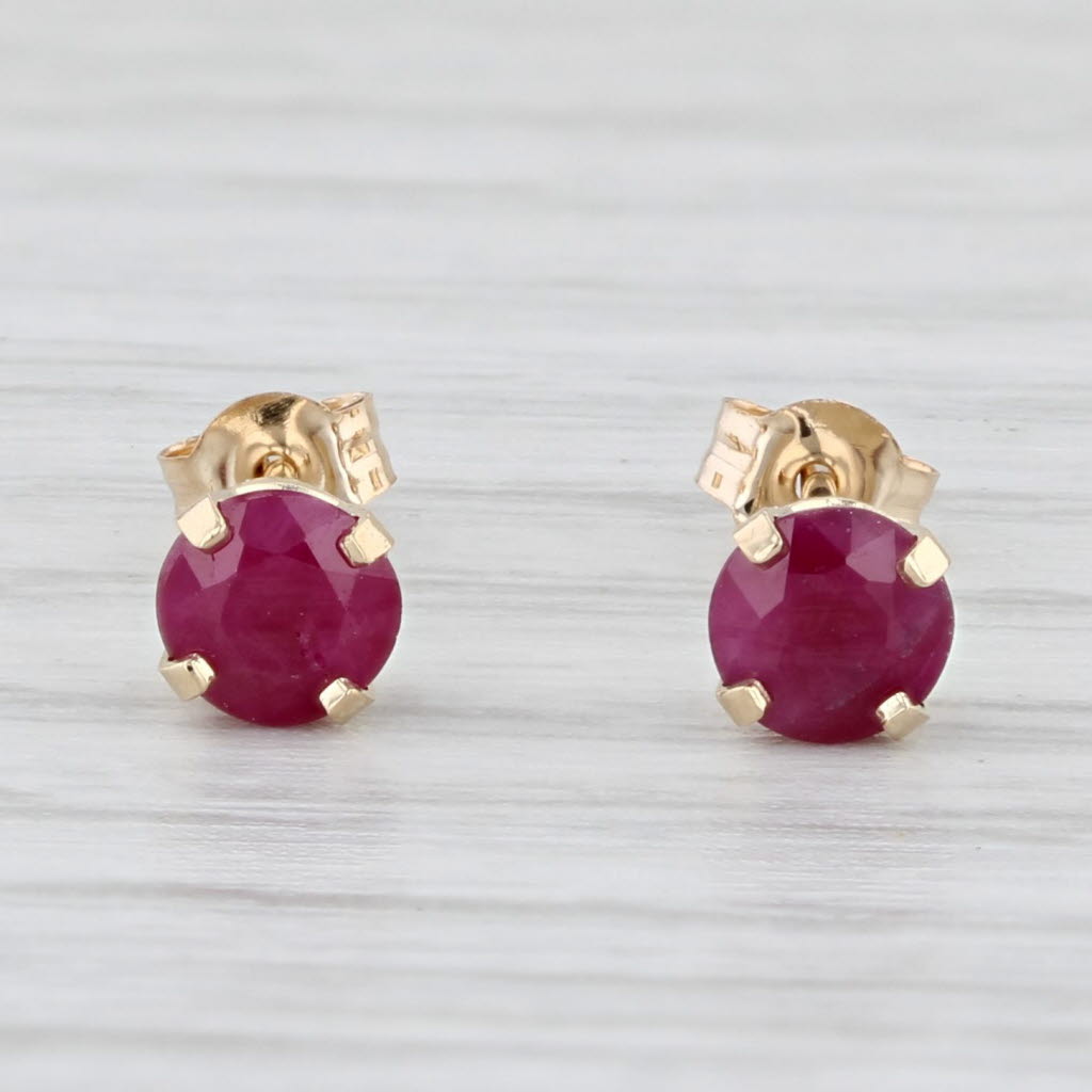 Light Gray 0.70ctw Ruby Stud Earrings 10k Yellow Gold Round Solitaires