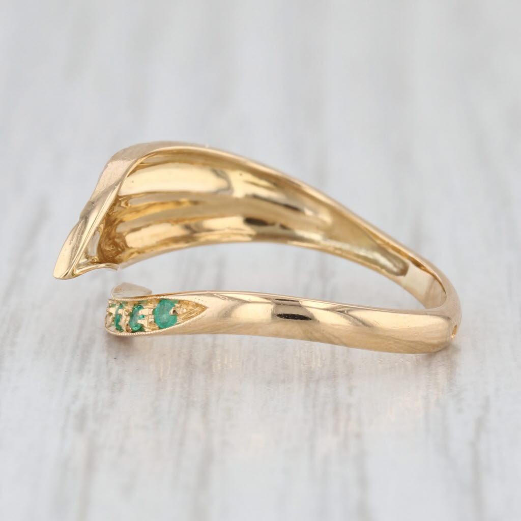 Vintage Coiled Leaf Emerald Ring 800 Gold European Hallmarks Adjustable Sz 6.5