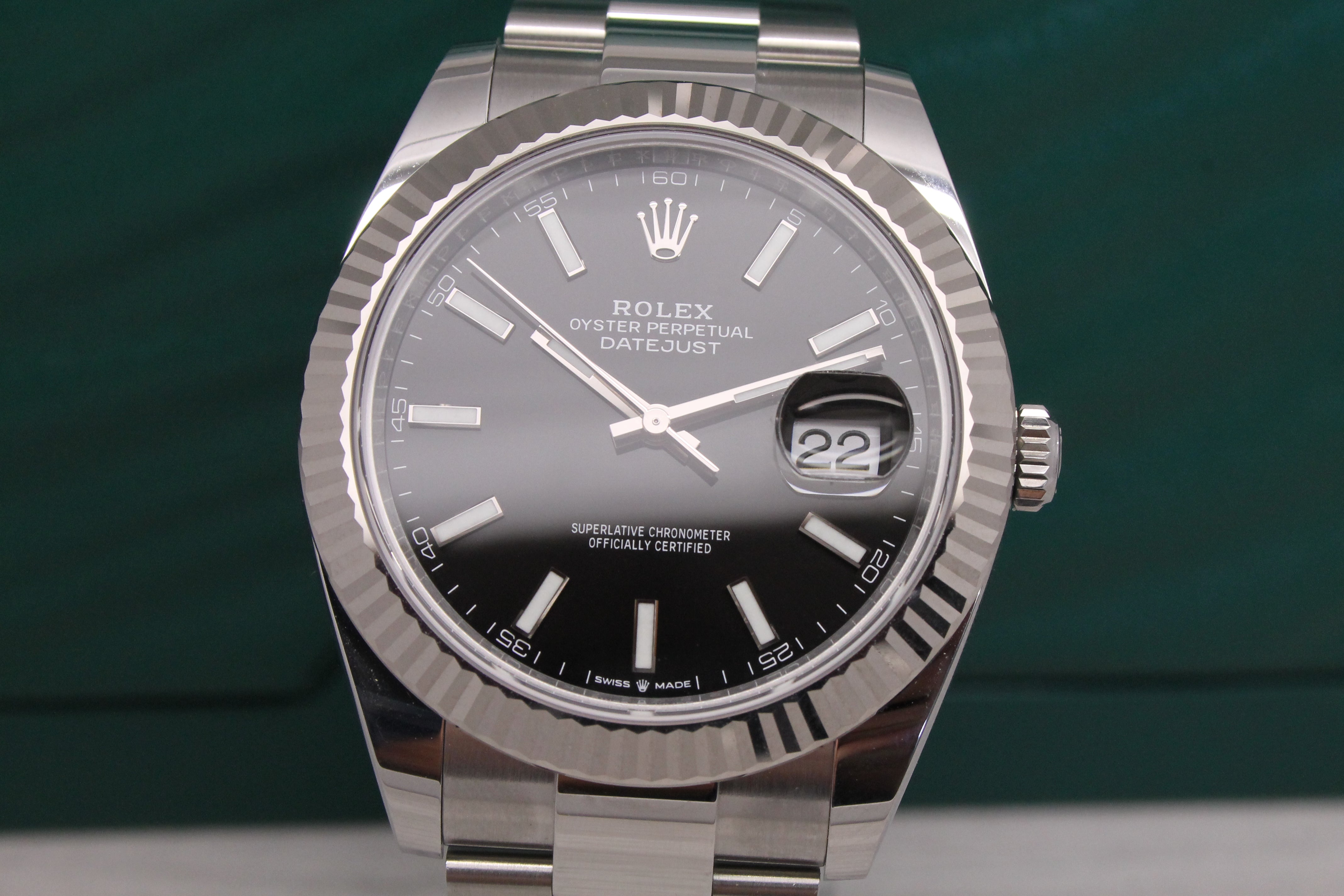 Dark Gray 2022 Rolex Datejust 41 126334 Black Dial Oyster Mens Steel & 18k Watch Box Card