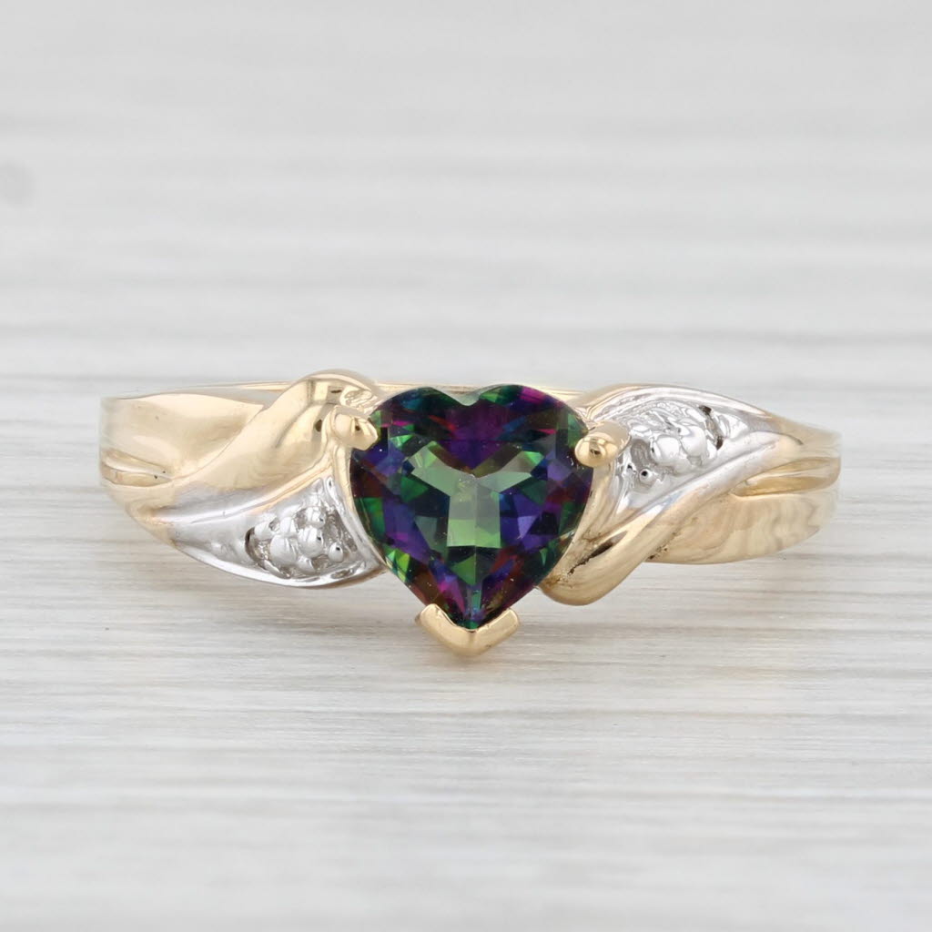 Light Gray 1.50ct Mystic Topaz Heart Ring 10k Yellow Gold Diamond Size 5.25