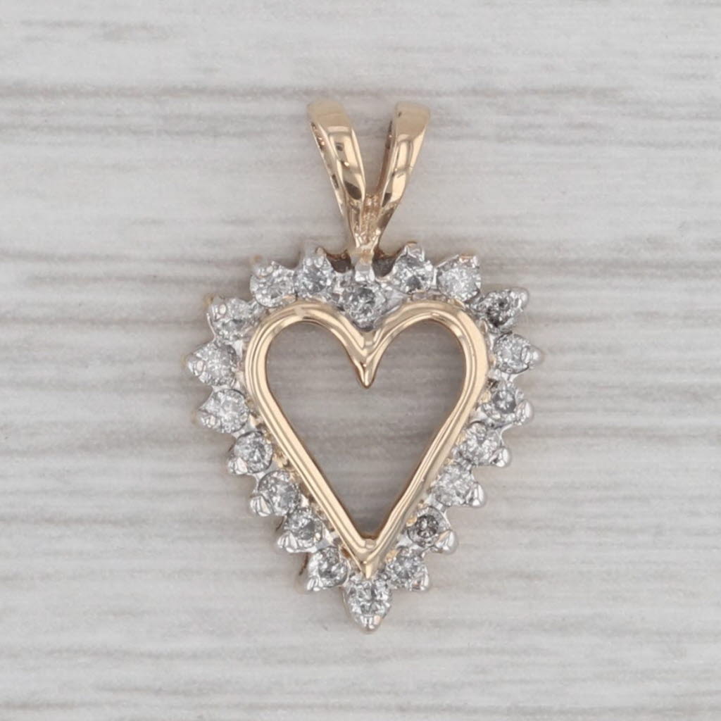 Gray 0.20ctw Diamond Framed Open Heart Pendant 10k Yellow Gold Small Drop