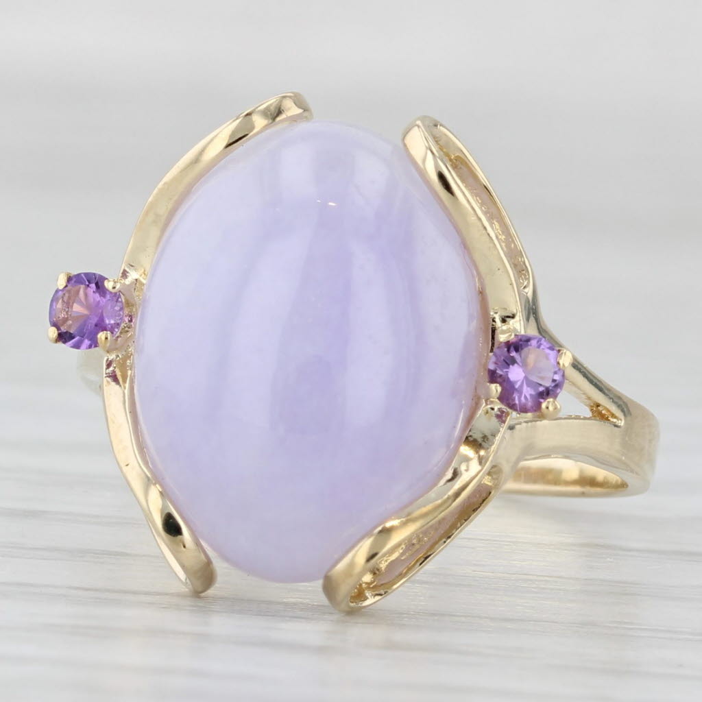 Light Gray Lavender Jadeite Jade Amethyst Ring 14k Yellow Gold Size 7.25