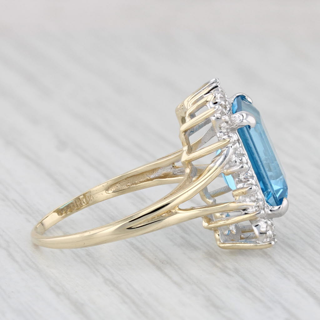 Light Gray 5.88ctw Blue Topaz Diamond Halo Ring 10k Yellow Gold Size 7.75