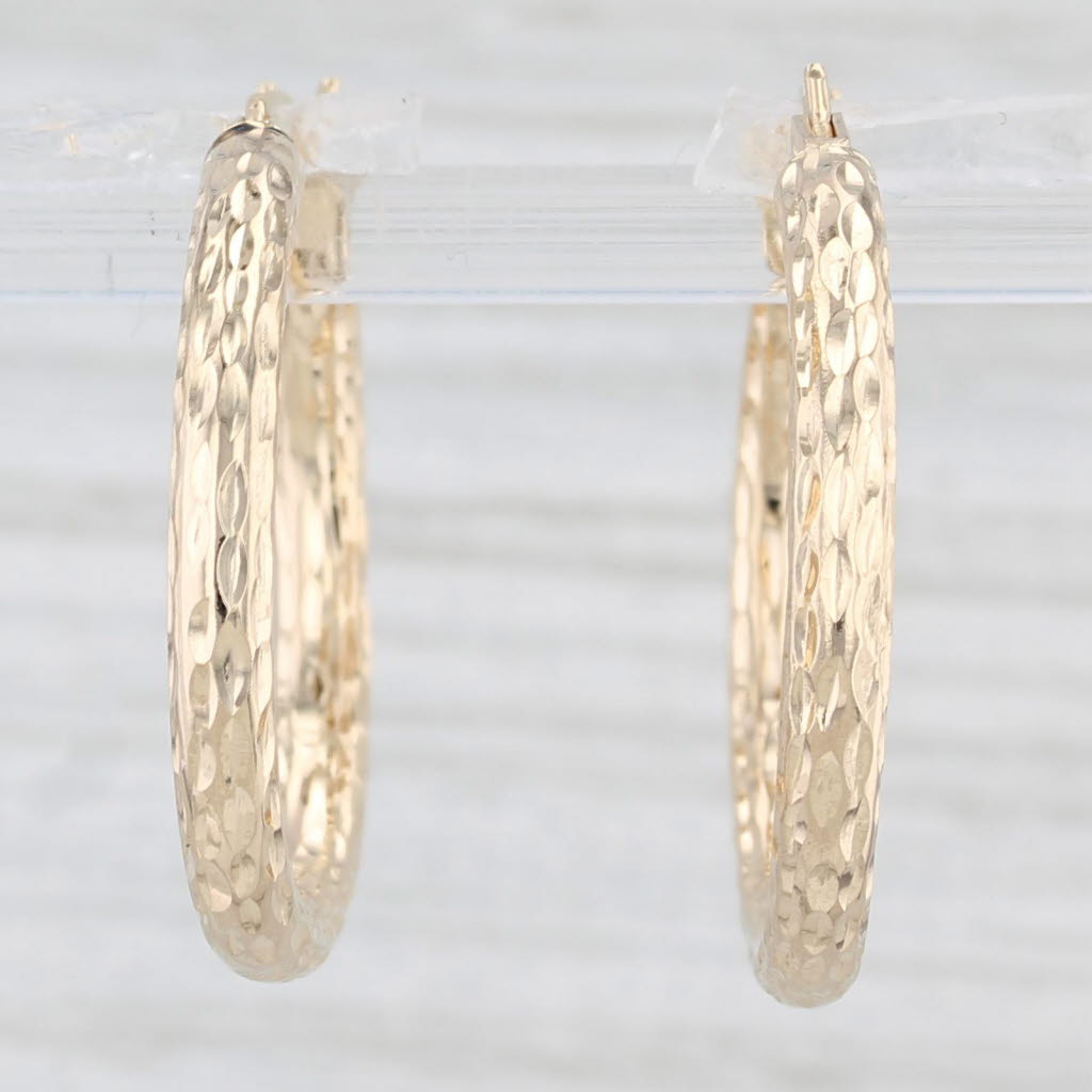 Light Gray Hammered Round Hoop Earrings 14k Yellow Gold Snap Top Hoops