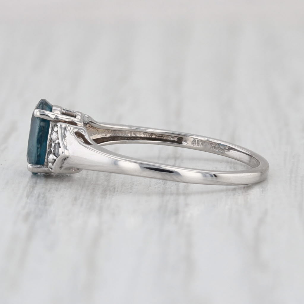 1.01ctw Oval Blue Kyanite Zircon Ring 10k White Gold Size 6.25 Heart Accents COA
