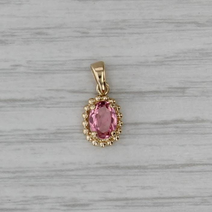 0.54ct Oval Pink Tourmaline Pendant 14k Yellow Gold Small Solitaire Drop
