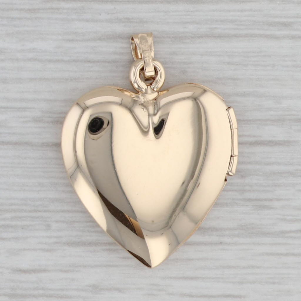 Gray Engravable Heart Picture Locket Pendant 14k Yellow Gold