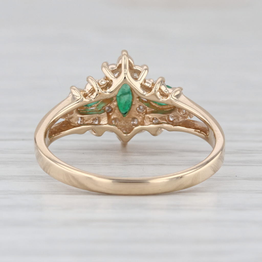 0.70ctw Marquise Emerald Diamond Halo Ring 14k Yellow Gold Size 8