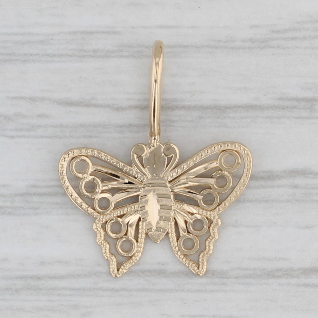 Gray Butterfly Pendant 14k Yellow Gold Little Charm