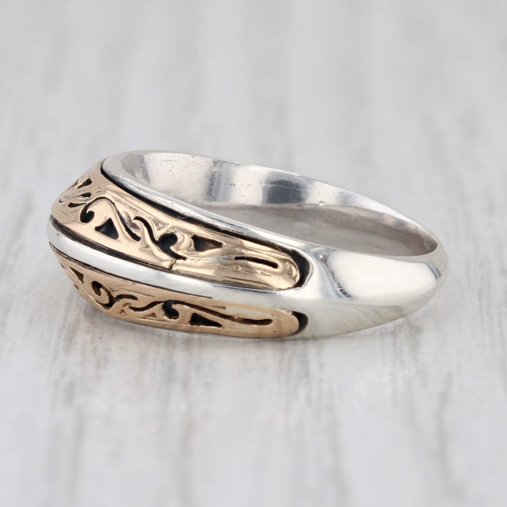 Ornate 2-Toned Ring Sterling Silver 14k Yellow Gold Band Size 6.5 Stackable