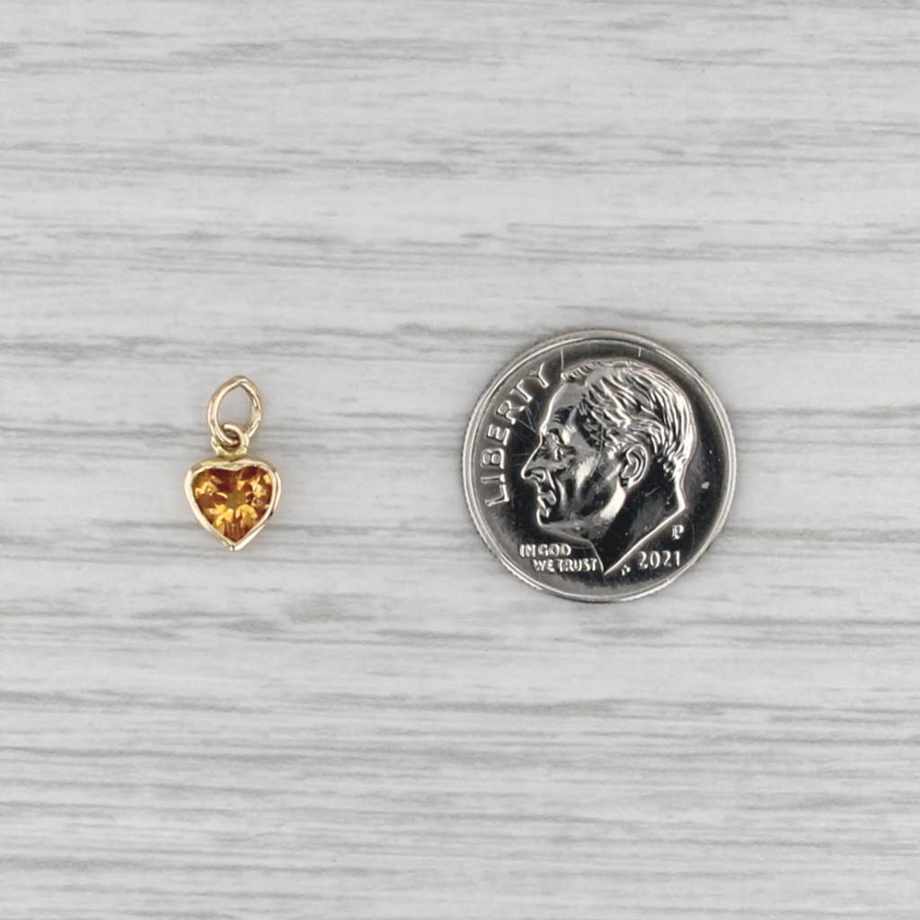 Small 0.46ct Citrine Heart Charm 14k Yellow Gold November Birthstone Pendant