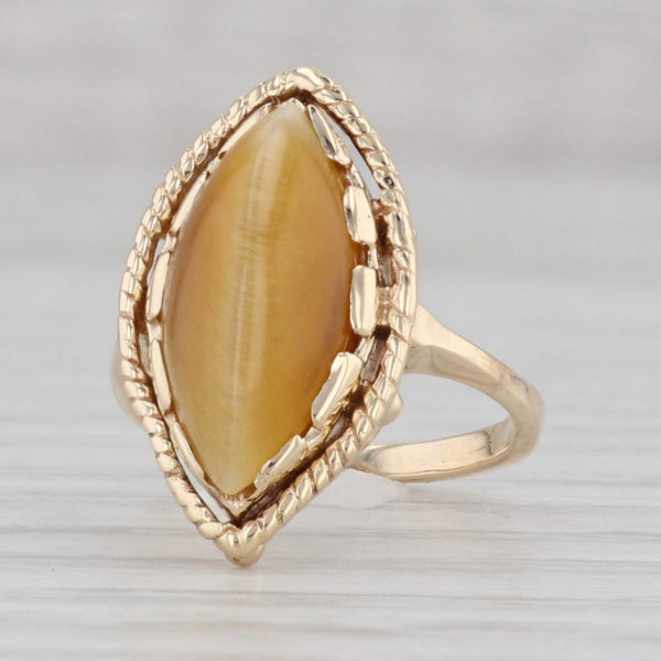 Gray Tiger's Eye Marquise Cabochon Solitaire Ring 10k Yellow Gold Size 2.5