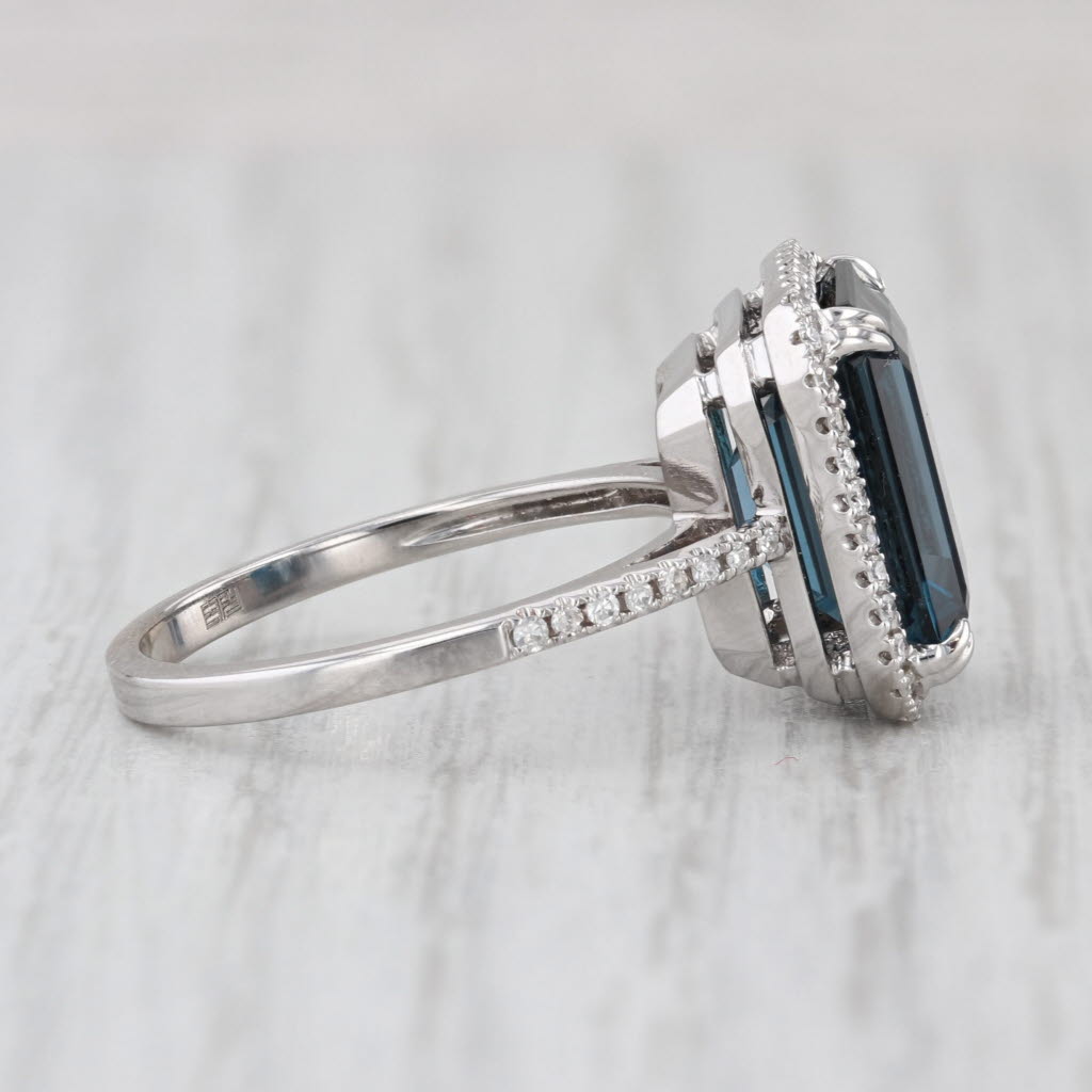 7.24ctw London Blue Topaz Diamond Halo Ring 14k White Gold Size 7.25