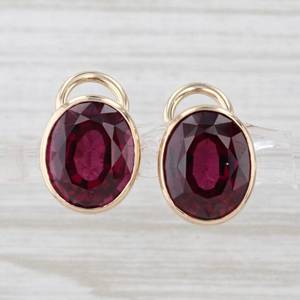 8.40ctw Oval Rhodolite Garnet Drop Earrings 14k Yellow Gold Clip On Omega Backs