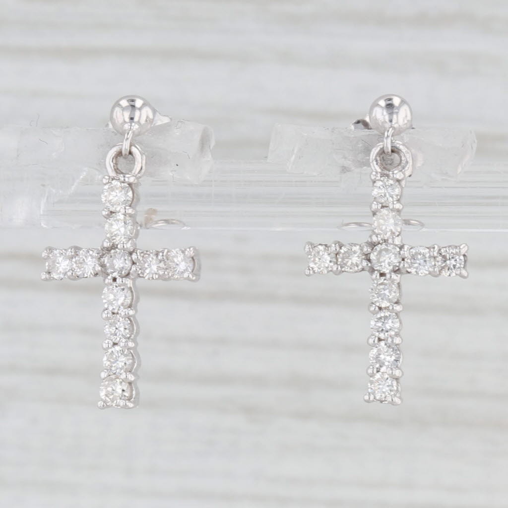 Light Gray 0.33ctw Diamond Cross Dangle Earrings 10k White Gold Drops