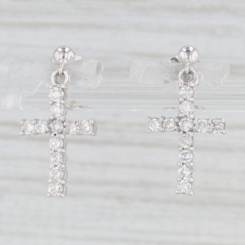 0.33ctw Diamond Cross Dangle Earrings 10k White Gold Drops