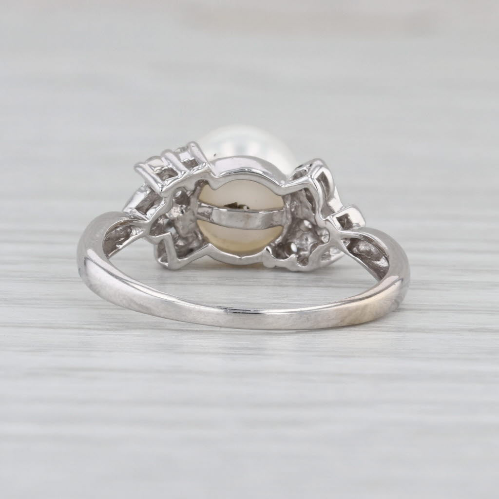 Cultured Pearl 0.17ctw Diamond Ring 14k White Gold Size 7