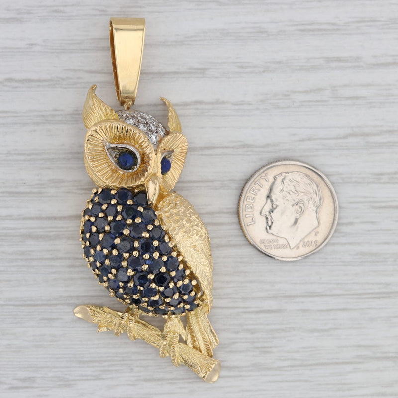 Gray 5.40ctw Gemstone Owl Pendant 18k Gold Sapphire Diamond Lapis Lazuli Statement
