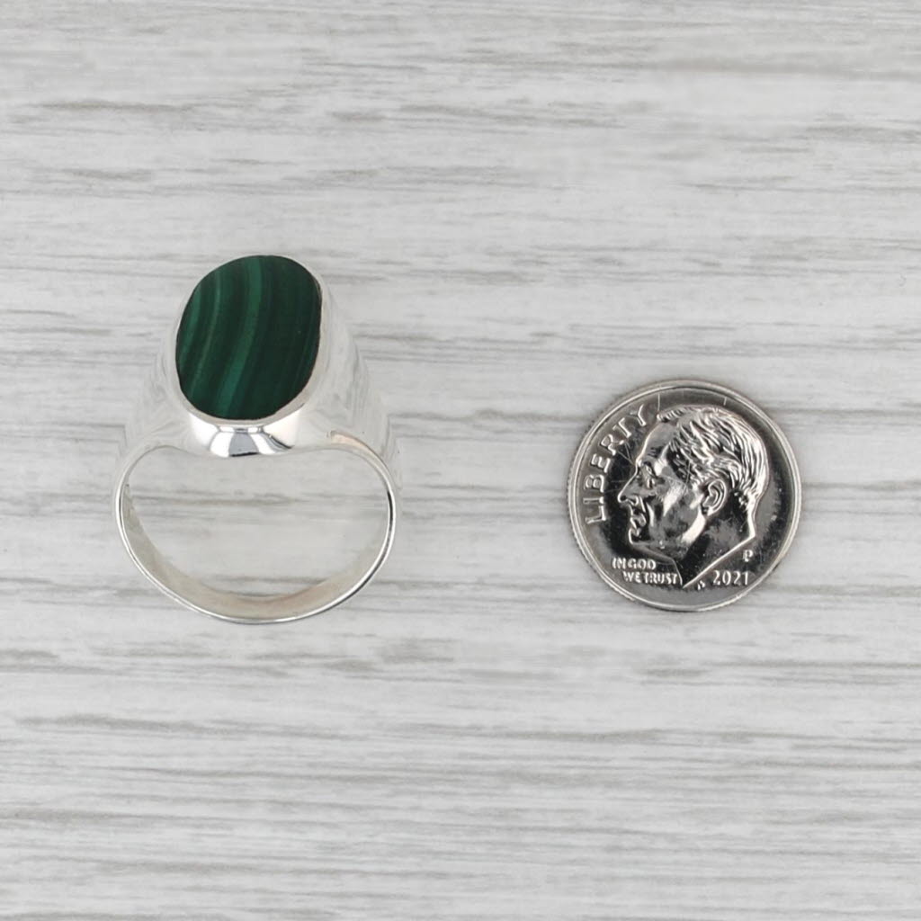Vintage Green Malachite Statement Ring Sterling Silver Size 9.75