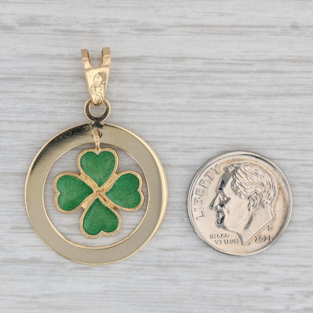 Gray Vintage Reversible Shamrock Pendant 18k Gold Green Red Enamel 4 Leaf Clover