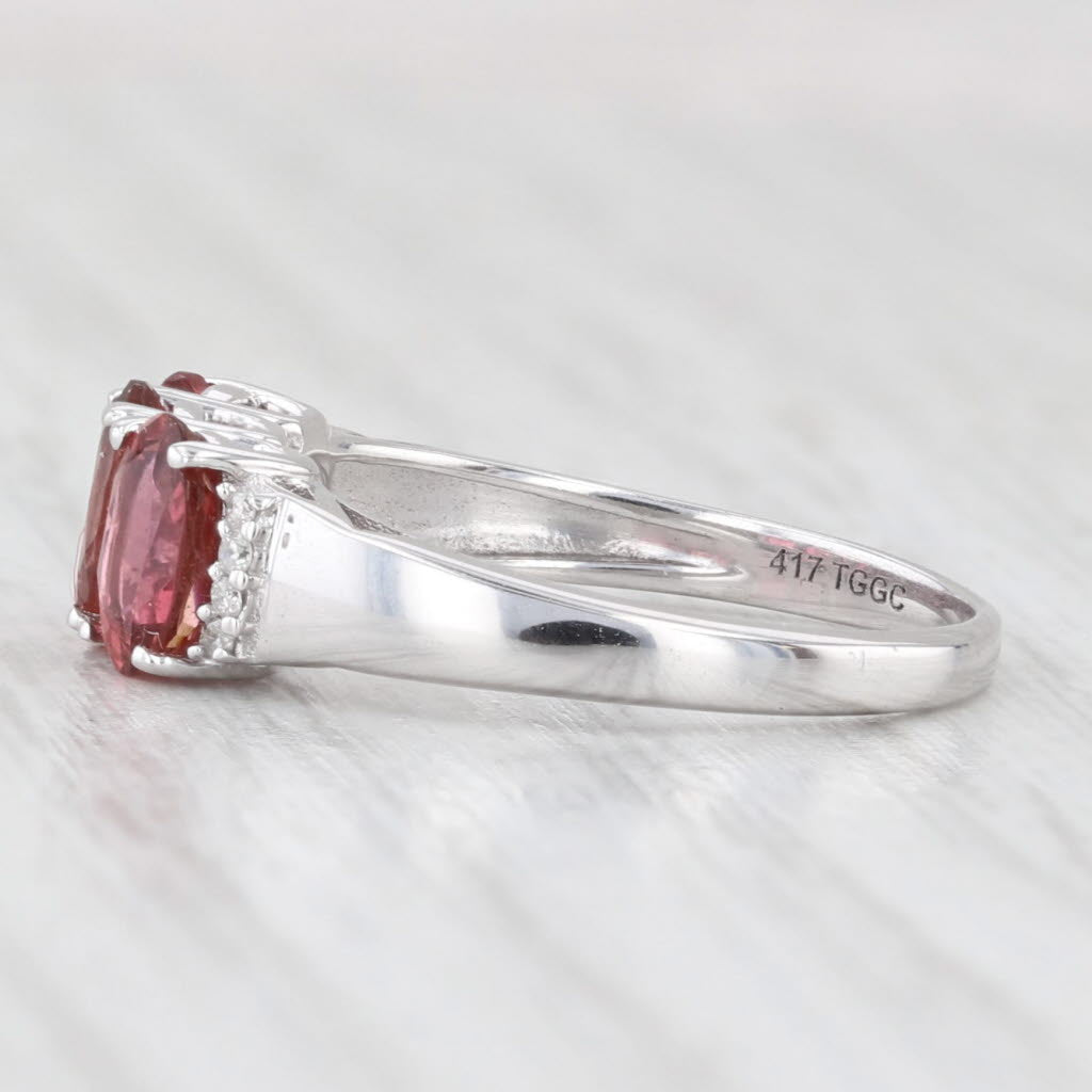 Light Gray 1.41ctw Rubellite 3-Stone Ring 10k White Gold Size 5.25 Diamond Accents
