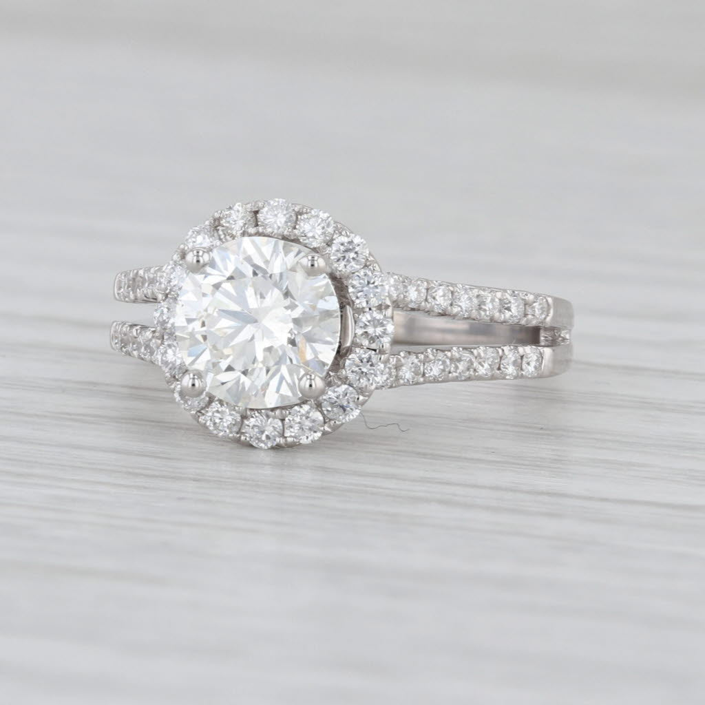 GIA 2.04ct Round Diamond Halo Engagement Ring 18k White Gold Size 6.75