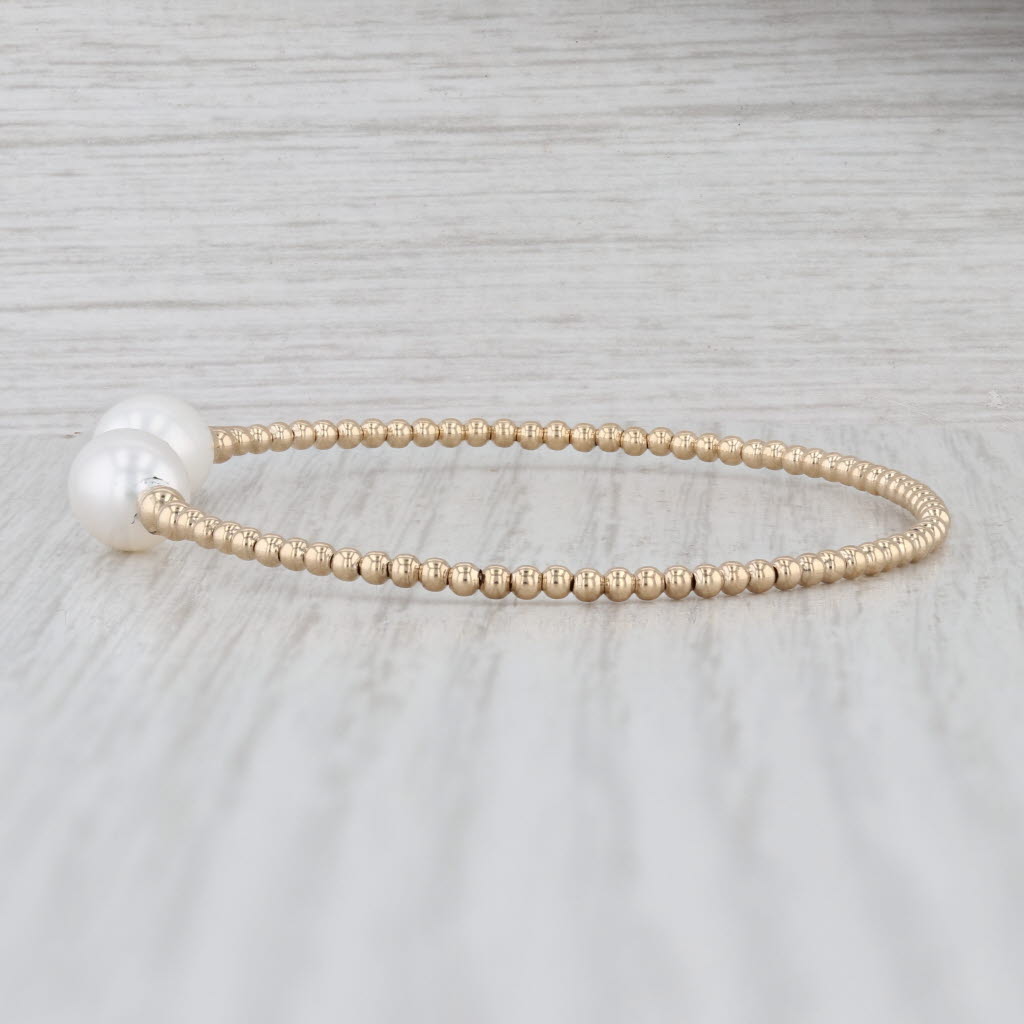 Cultured Pearl Bead Cuff Bracelet 14k Yellow Gold 6.5" 2mm