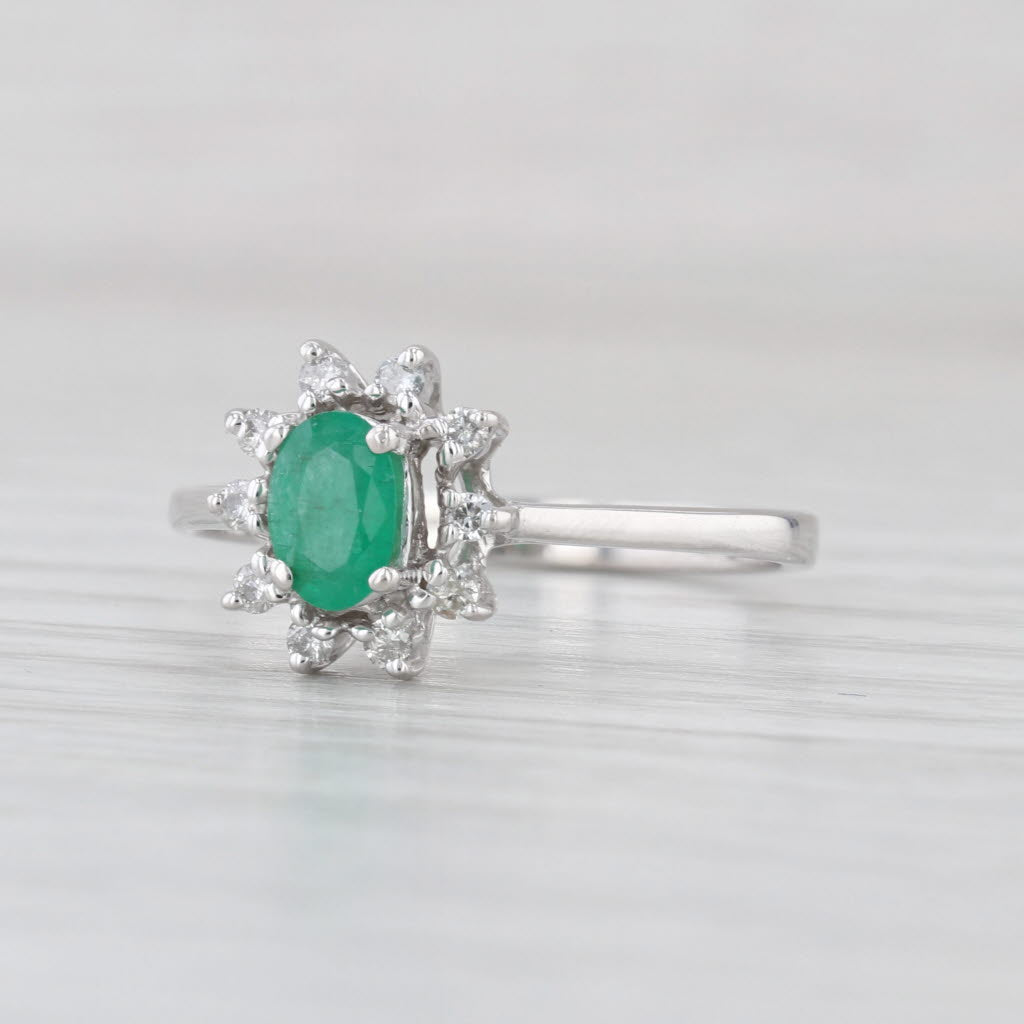 0.65ctw Emerald Diamond Halo Ring 14k White Gold Size 8.5 Cathedral Band