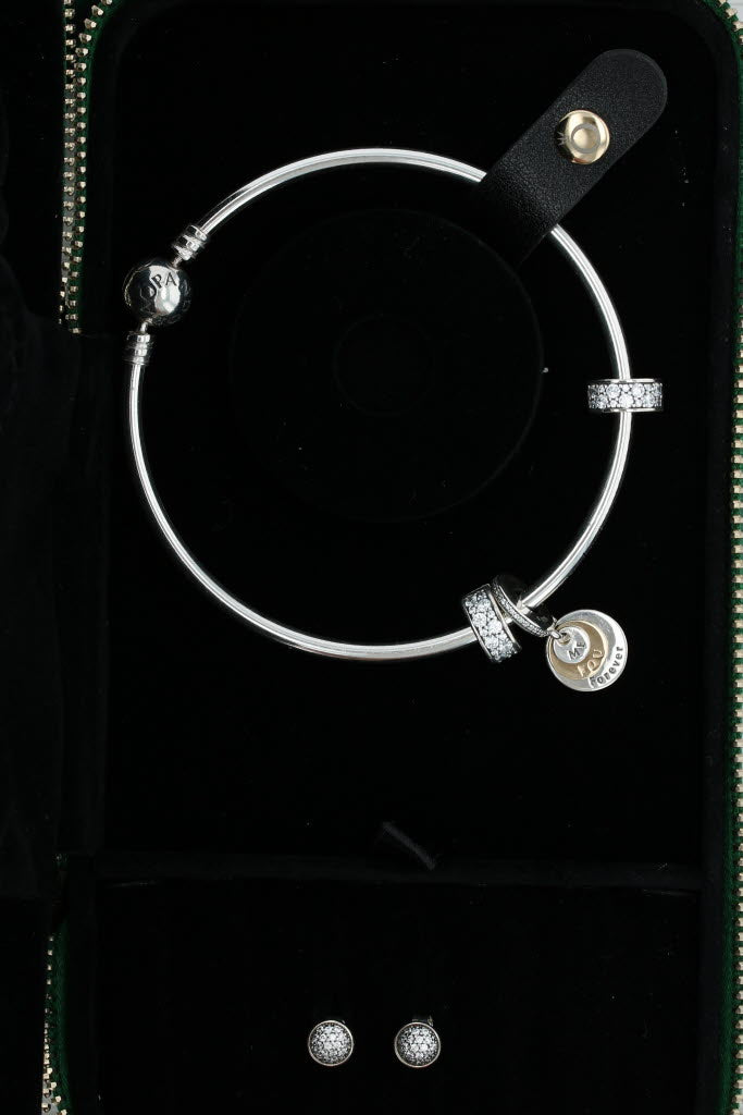 New Authentic Pandora Love You Forever Gift Set B800747 Bangle Earrings Case