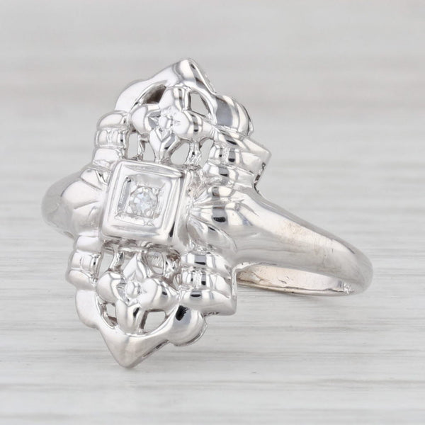 Vintage Ornate Floral Diamond Ring 14k White Gold Size 6