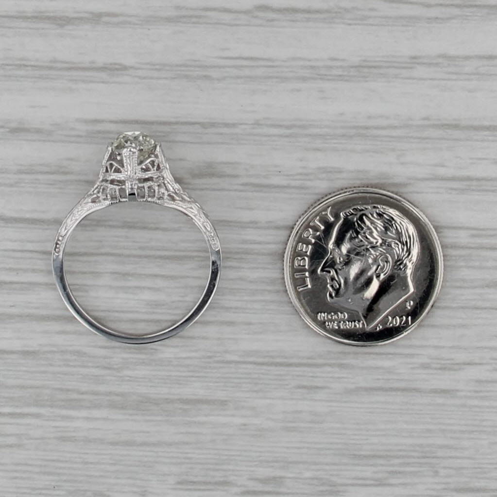 Art Deco 0.73ct Diamond Old Mine Cut Solitaire Engagement Ring 18k White Gold