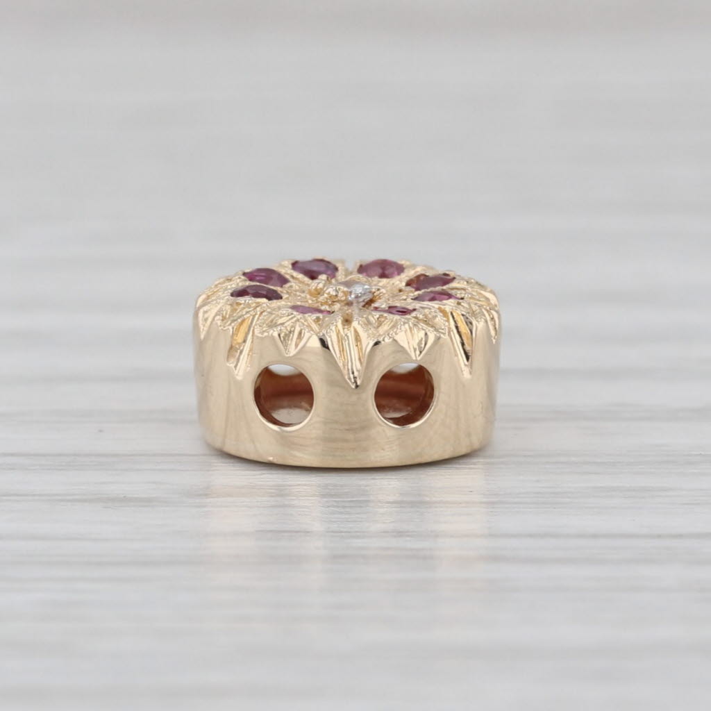 Vintage 0.25ctw Ruby Diamond Flower Slide Bracelet Charm 14k Yellow Gold Archer
