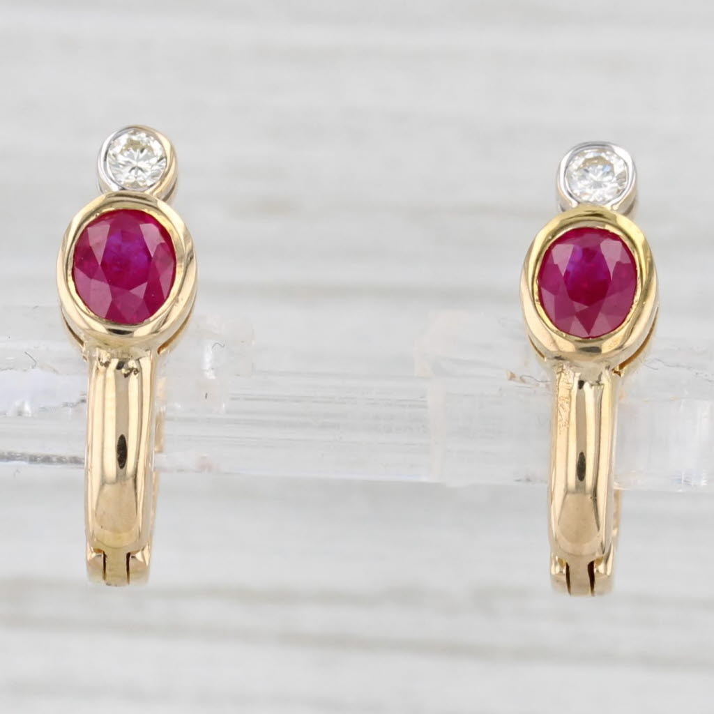 Light Gray 0.72ctw Ruby Diamond J-Hook Earrings 18k Yellow Gold Lever Backs