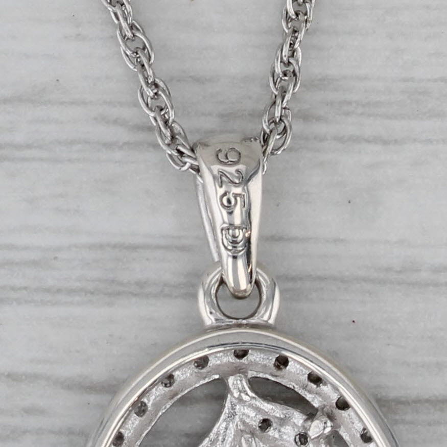 Dark Gray 0.20ctw Diamond Flower Pendant Necklace Sterling Silver 18" Rope Chain