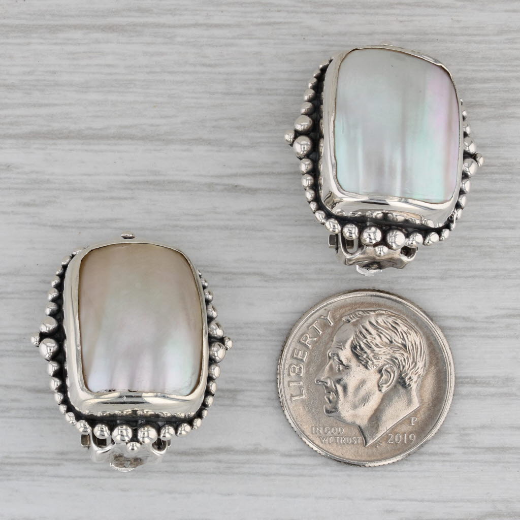 Gray Stephen Dweck Shell Cabochon Clip On Earrings Sterling Silver Statement