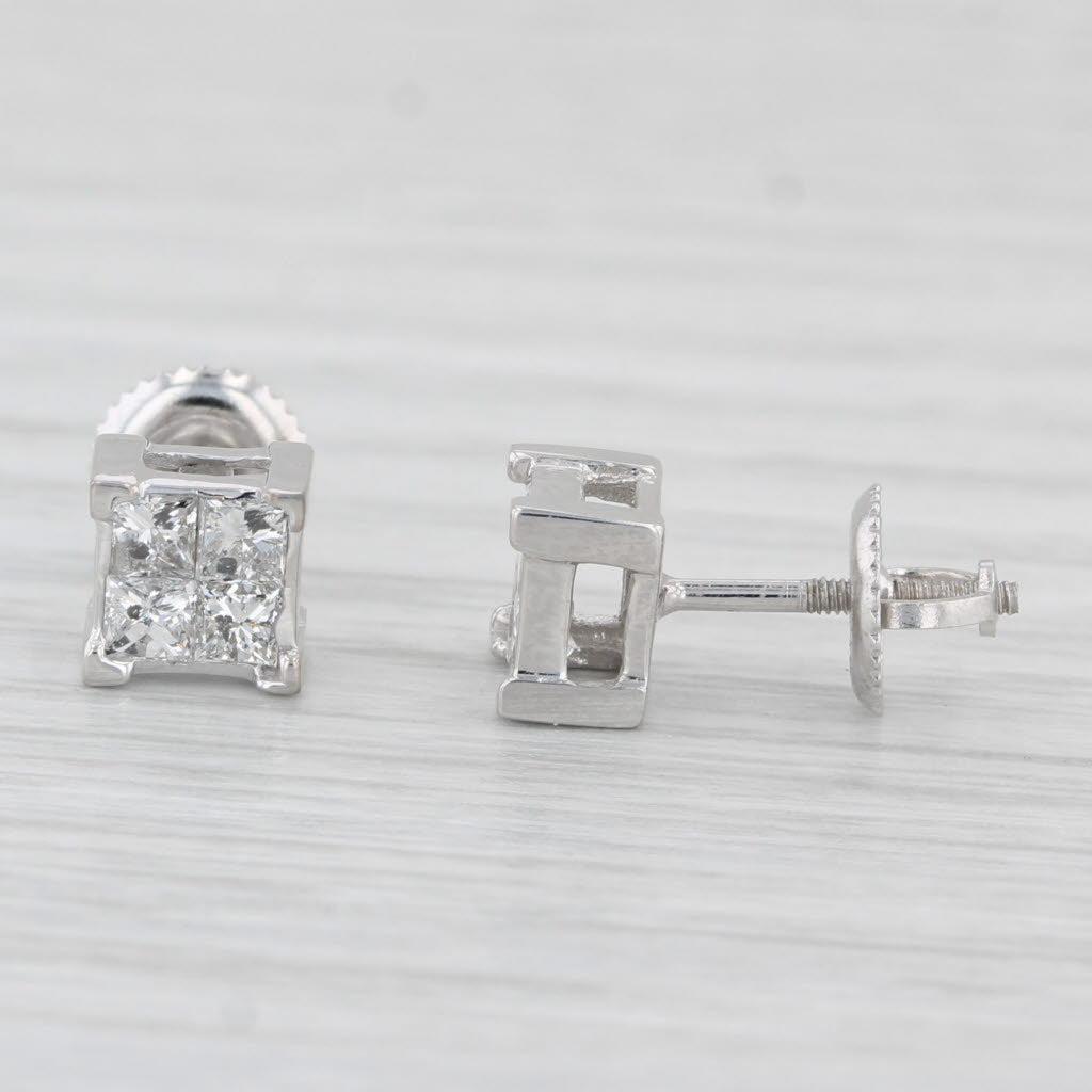 Light Gray 0.70ctw Princess Diamond Stud Earrings 14k White Gold