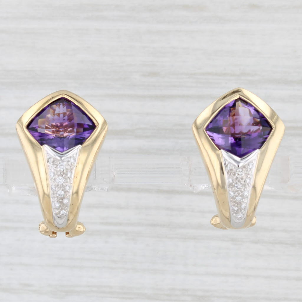 Light Gray 4.20ctw Amethyst Diamond Drop Earrings 18k Yellow Gold Omega Backs