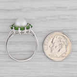 Cultured Pearl Green Chrome Diopside Halo Ring 10k White Gold Size 7