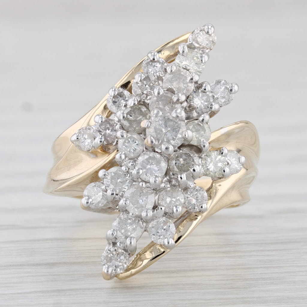 Light Gray 1.30ctw Diamond Cluster Bypass Ring 10k Yellow Gold Size 7.25 Cocktail