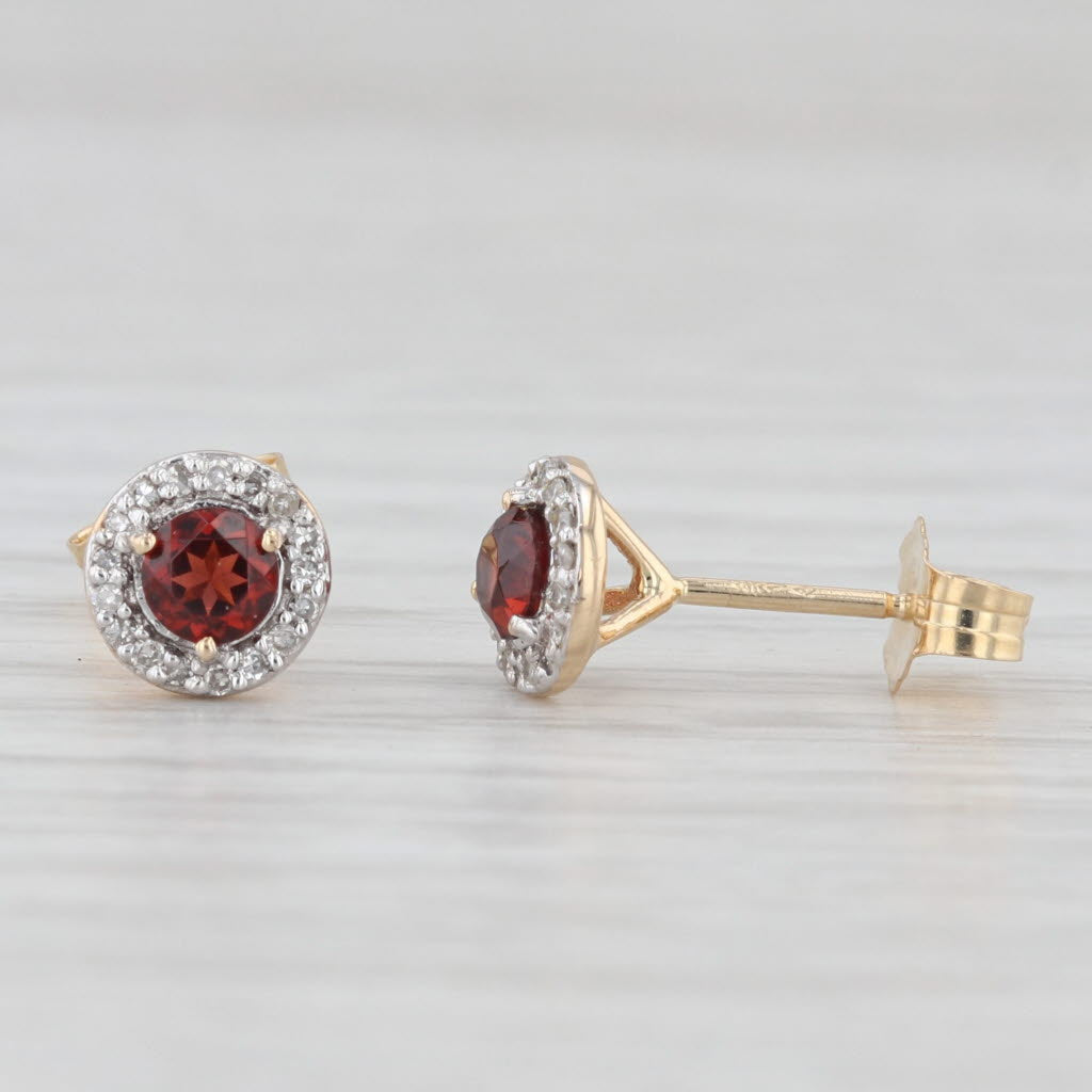 Light Gray New 0.45ctw Garnet Diamond Halo Stud Earrings 14k Yellow Gold