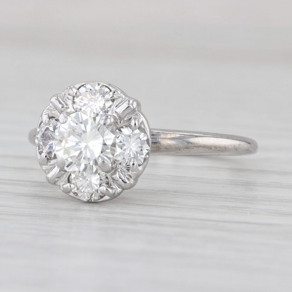 Vintage 1.43ctw Round Diamond Halo Engagement Ring 14k White Gold Size 9