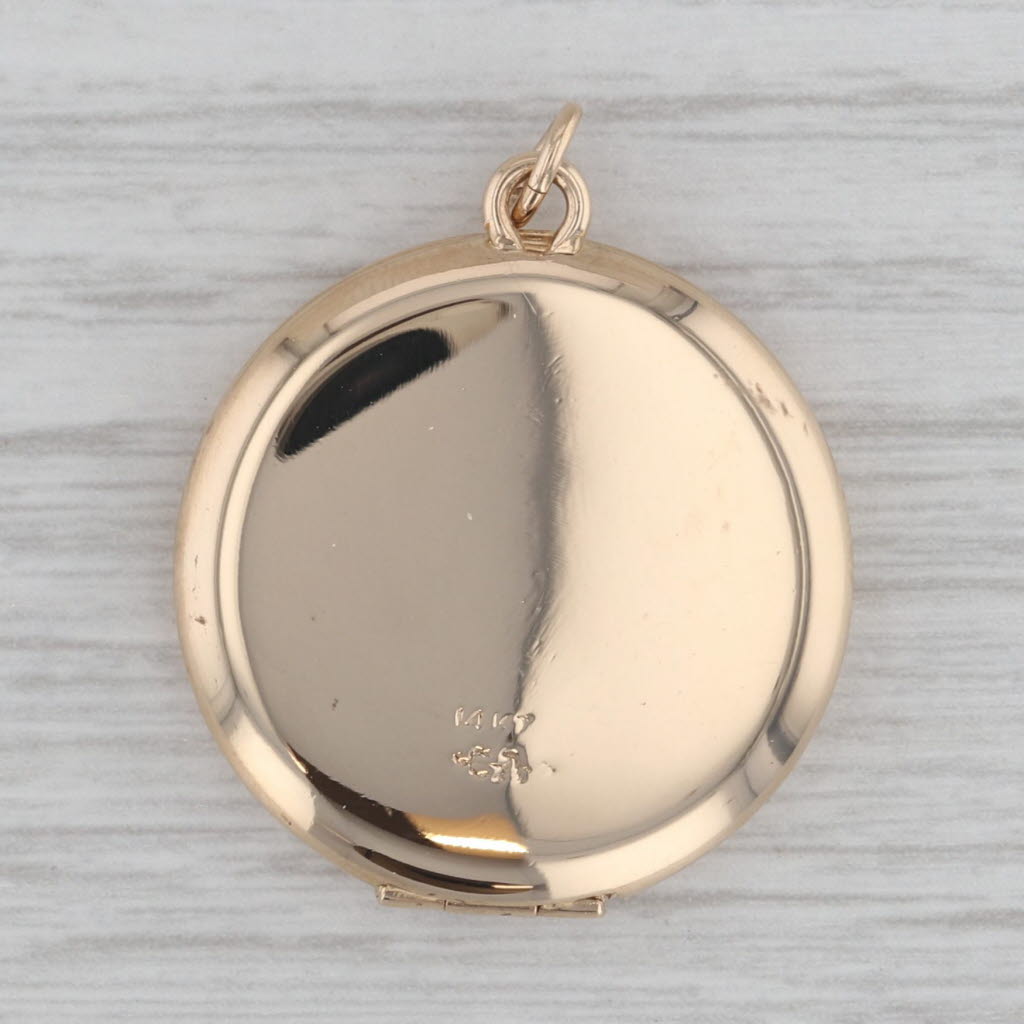 Gray Vintage Floral Picture Locket Pendant 14k Yellow Gold Opens Engravable