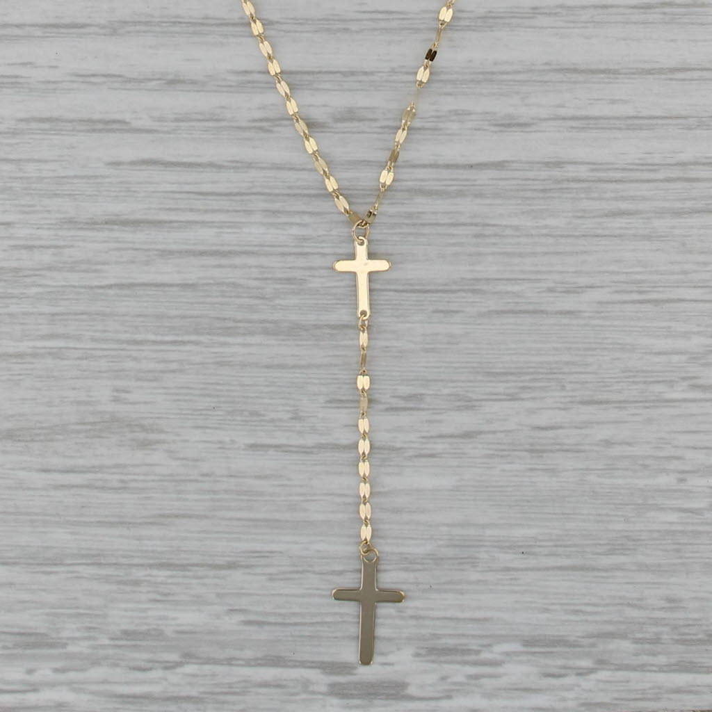 Cross Lariat Necklace 14k Yellow Gold 16" 18" Mirror Chain