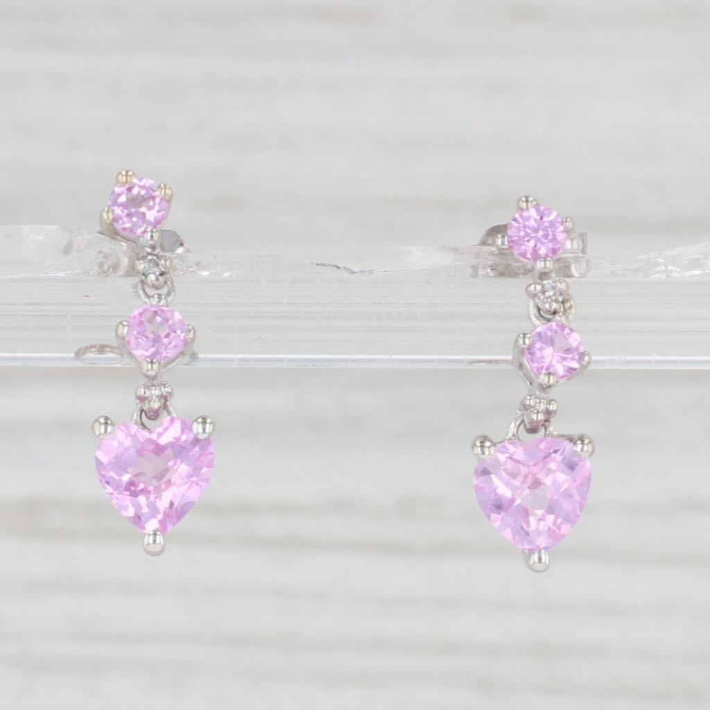 Light Gray 1.55ctw Lab Created Pink Sapphire Heart Dangle Earrings 10k Gold Pierced Drops