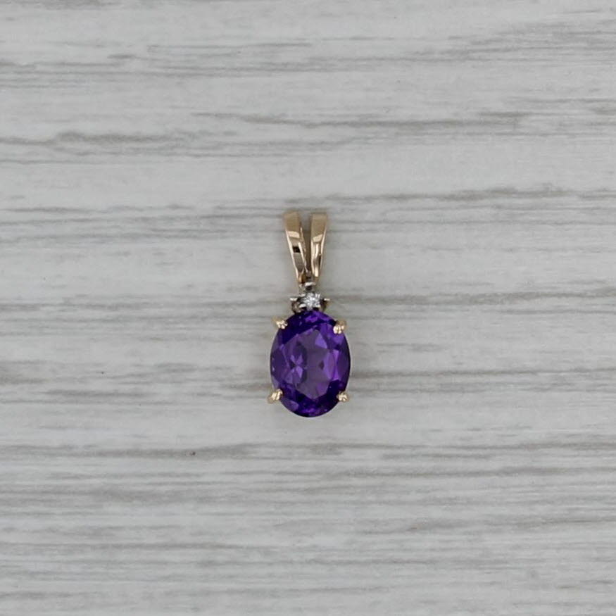 1.15ct Oval Amethyst Diamond Pendant 14k Yellow Gold Small Drop