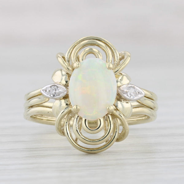 Light Gray Oval Opal Cabochon Diamond Ring 14k Yellow Gold Size 7
