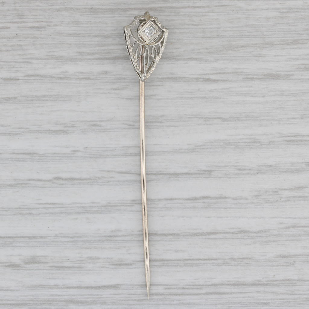 Gray Antique Diamond Filigree Stickpin 18k Top 10k Pin White Gold