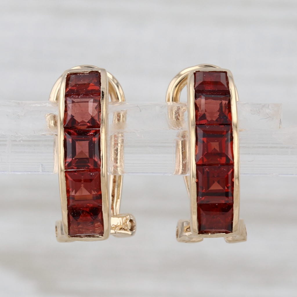 2ctw Garnet Half Hoop Drop Earrings 14k Yellow Gold Omega Backs
